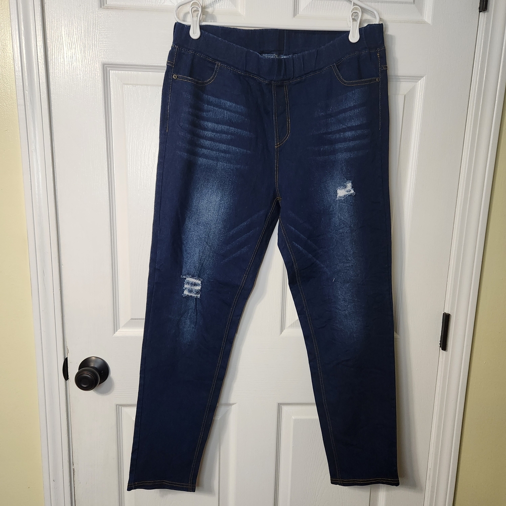 JVINI Pullon Distressed Skinny Stretch Dark Blue Jeggings